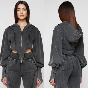 maniere de voir DEEP V DISTRESSED HOODIE - WASHED BLACK